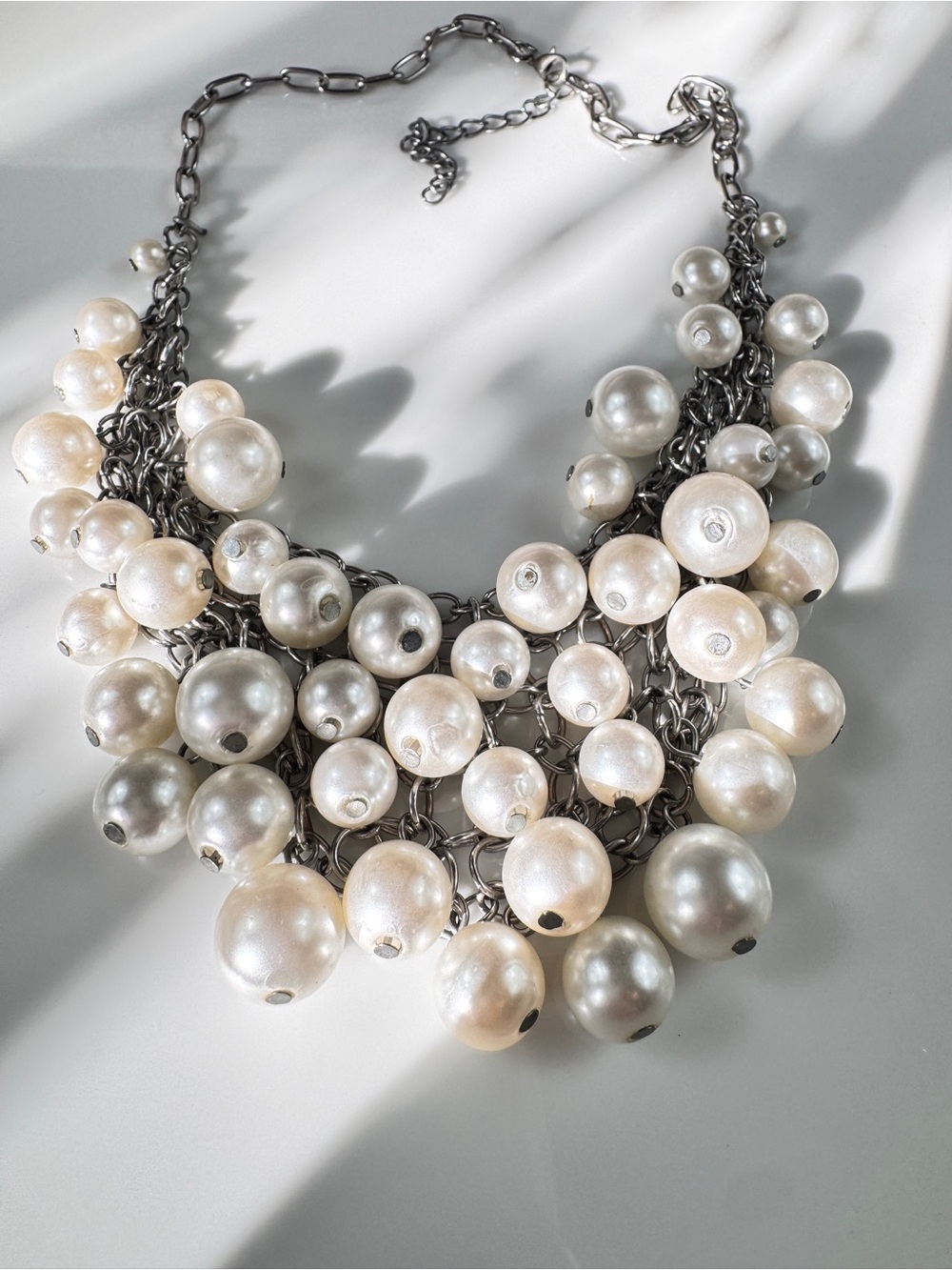 Zara Pearl Cluster Necklace in White and Silver
